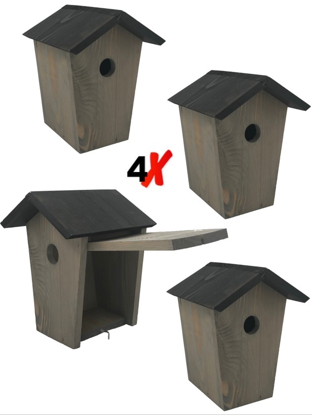 Vogelhuisje nestkast koolmees – duurzame set van 4 FSC houten nestkastjes Garden Spirit - Afbeelding 2