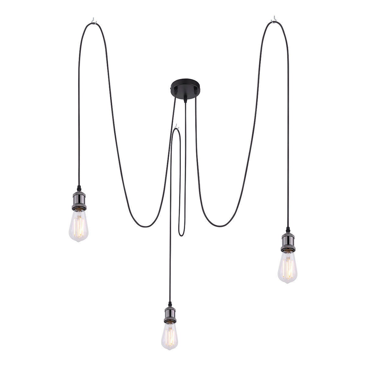 Flexibele 3-lichts zwarte hanglamp L Globo Oliver