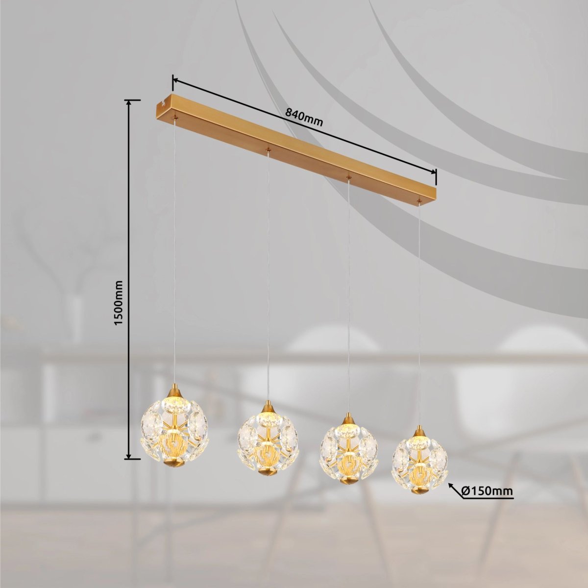 Moderne gouden hanglamp met kristallen bollen Virina - Afbeelding 9