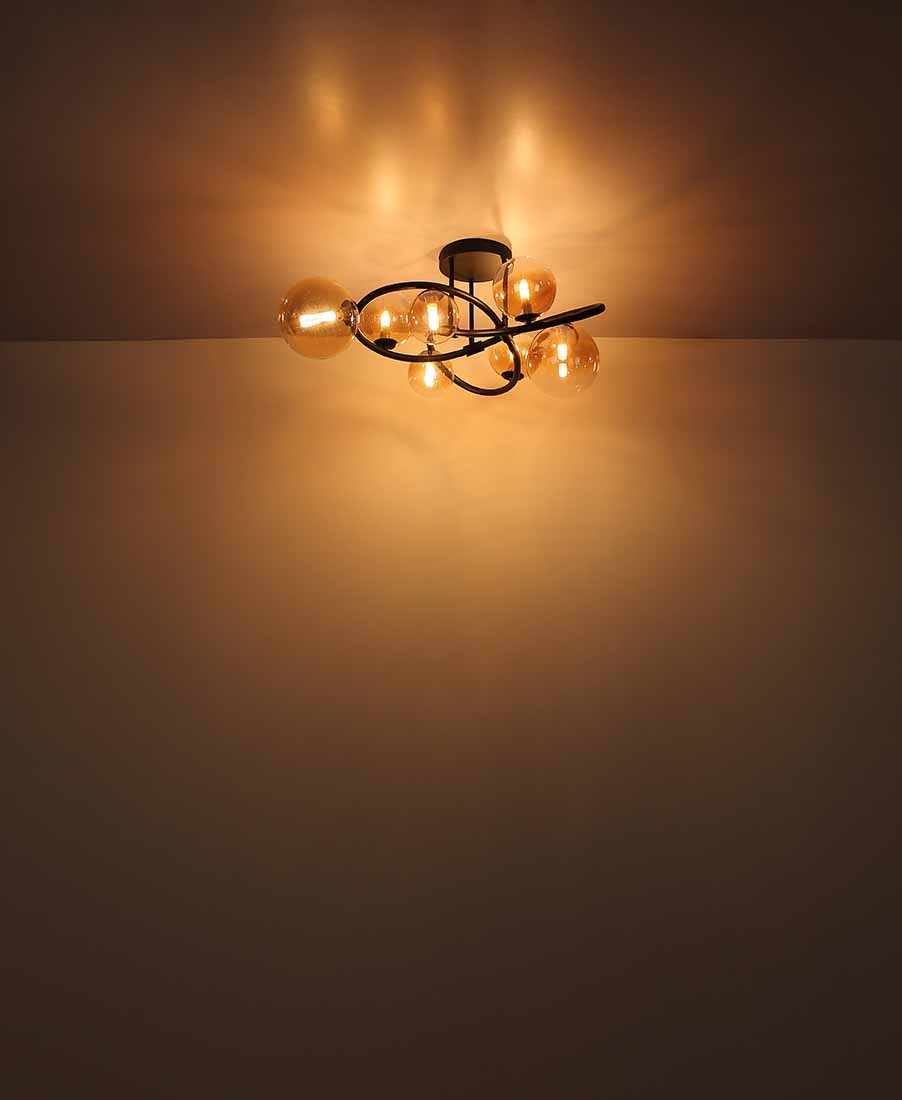 Plafondlamp zwart gedraaide 7-amberglasbol Globo Tuberius - Afbeelding 8
