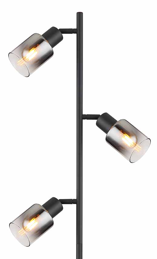 Zwarte 3-kap vloerlamp metaal/rookglas Globo Hubertus - Afbeelding 7