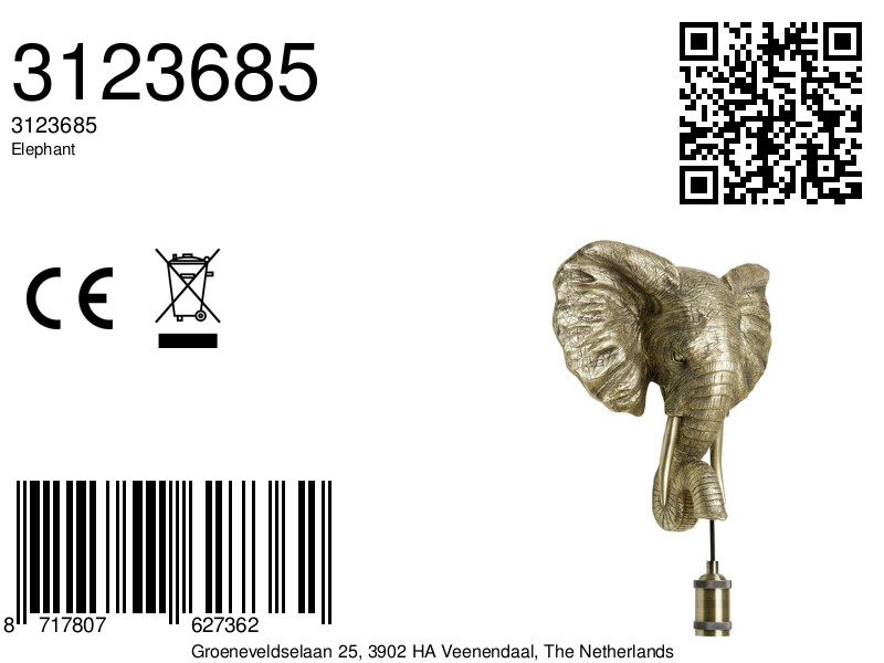 Klassieke gouden wandlamp olifant Light & Living Elephant - Afbeelding 6