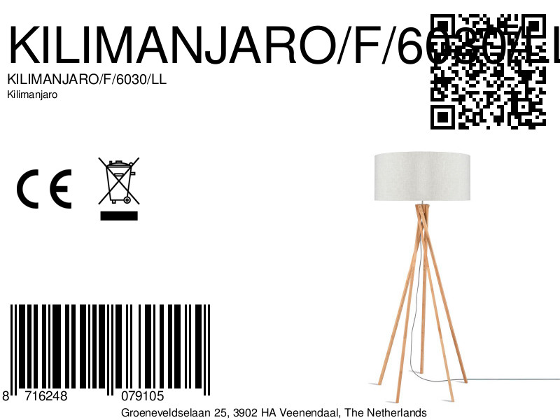Bamboe bohemian grijs linnen vloerlamp GOOD&MOJO Kilimanjaro - Afbeelding 6