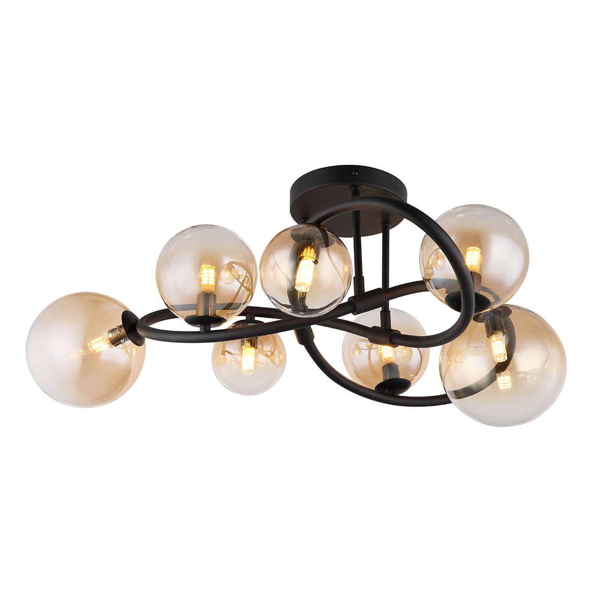 Plafondlamp zwart gedraaide 7-amberglasbol Globo Tuberius - Afbeelding 2
