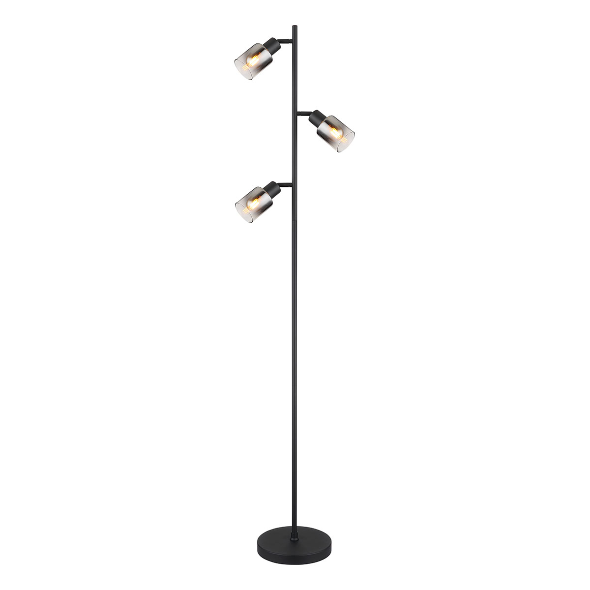 Zwarte 3-kap vloerlamp metaal/rookglas Globo Hubertus - Afbeelding 2