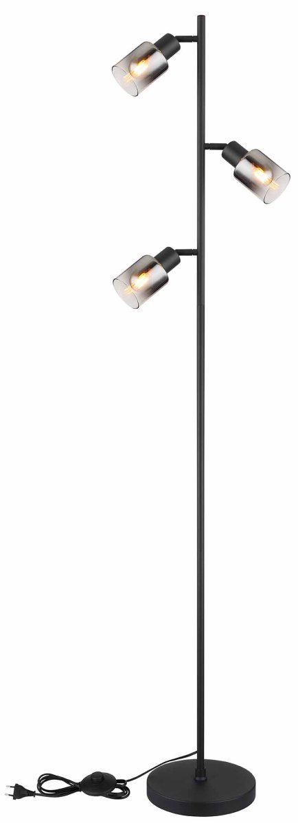Zwarte 3-kap vloerlamp metaal/rookglas Globo Hubertus - Afbeelding 5