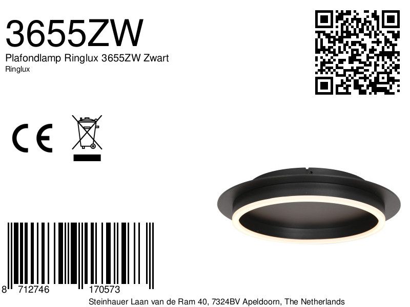 Zwarte plafondlamp met ronde verlichting Steinhauer Ringlux - Afbeelding 9