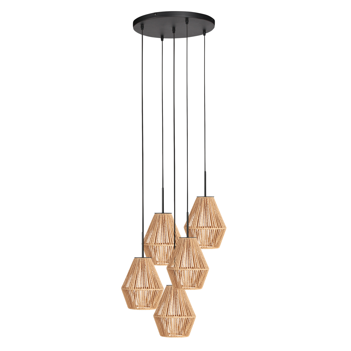 Zwarte hanglamp met vijf hoge touwkappen Mexlite HaloSwap - Afbeelding 2