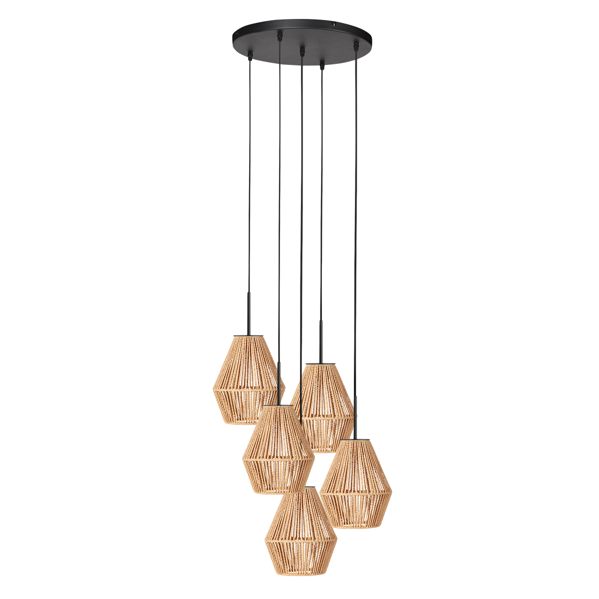Zwarte hanglamp met vijf hoge touwkappen Mexlite HaloSwap - Afbeelding 4