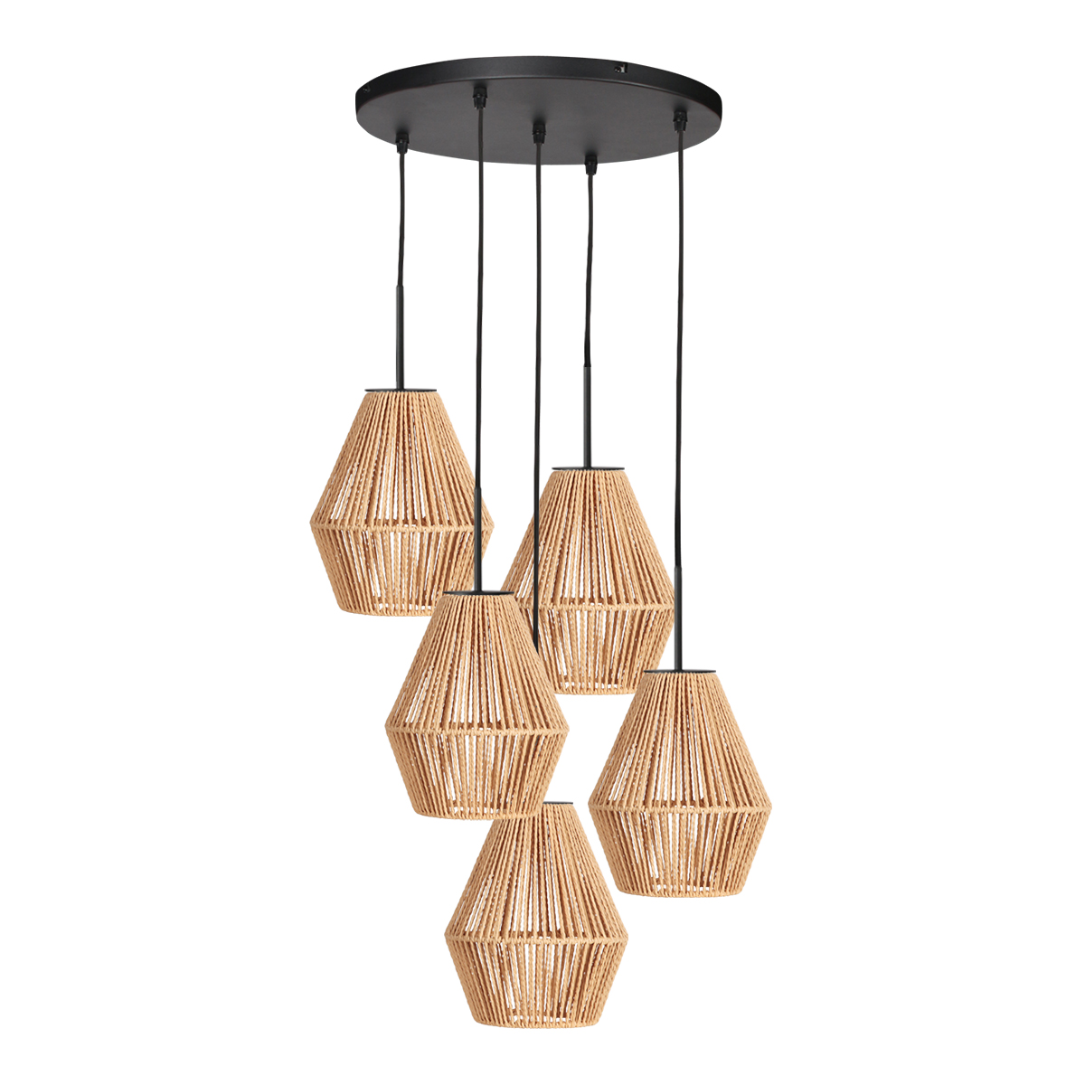 Zwarte hanglamp met vijf hoge touwkappen Mexlite HaloSwap - Afbeelding 9