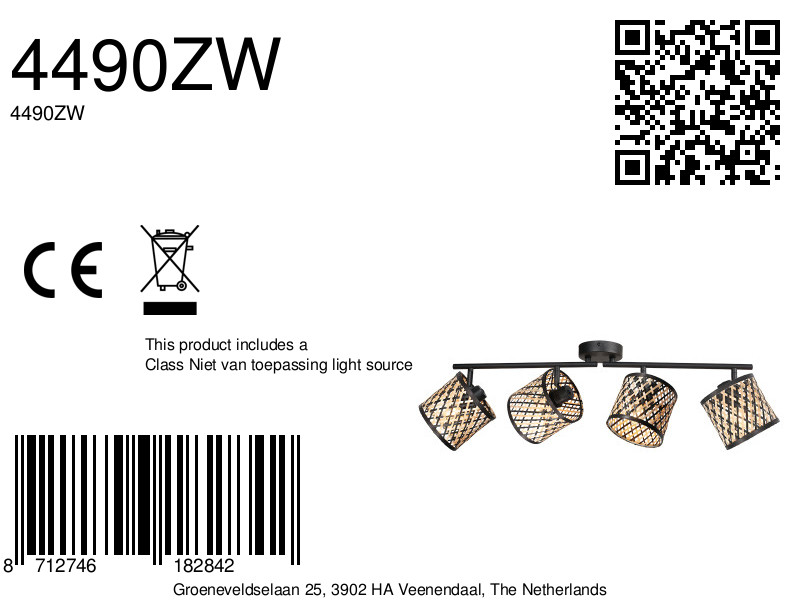 Zwarte vierlichts spot met bamboe accenten Mexlite Bambus - Afbeelding 7